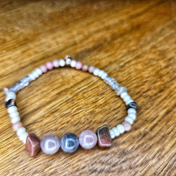 Sunstone and Rhodonite Bracelet – Handmade Stretch Bracelet for Self-Love and He - Picture 1 of 6